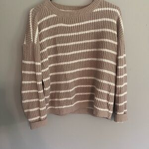 Maurices Tan and White Crew Neck Sweater with Stripes